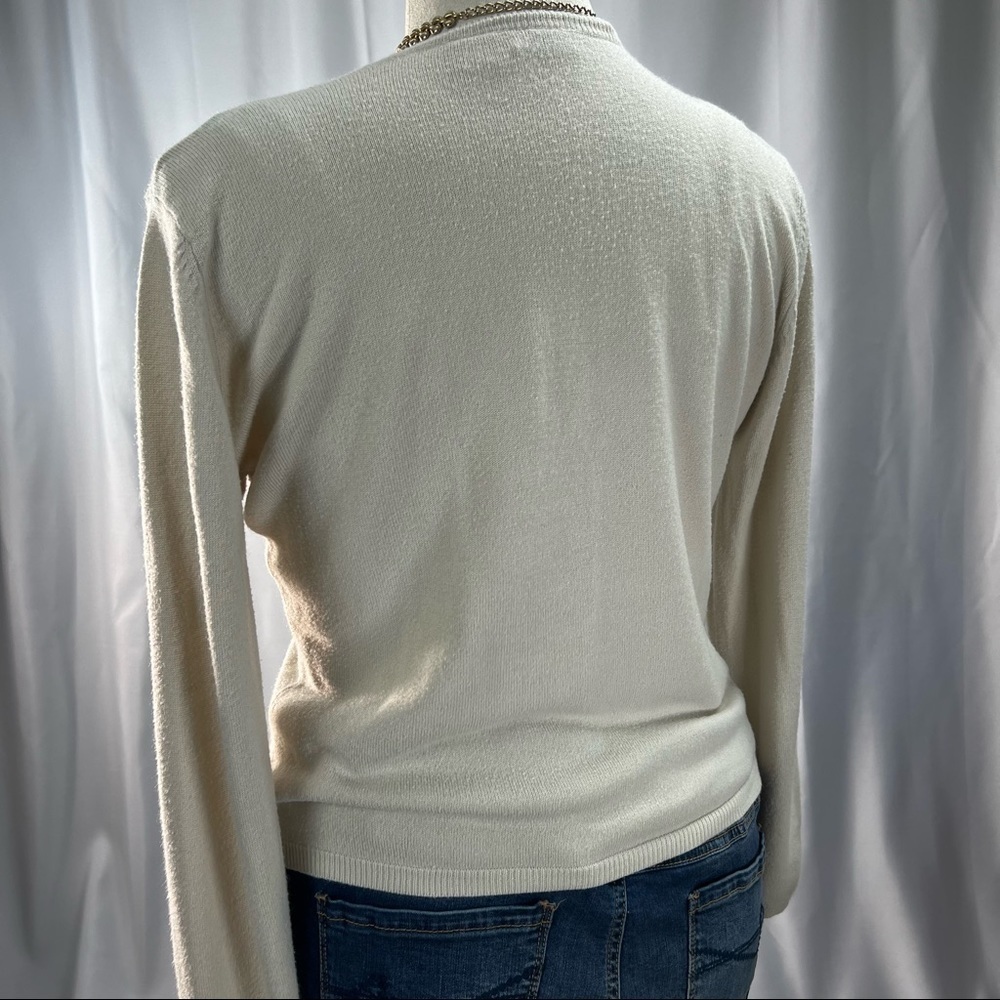 Paul Harris Design acrylic cream button down v-neck cardigan large - Picture 5 of 5